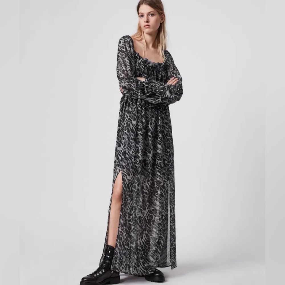 ALLSAINTS Kimi Ambient Dress Grey Leopard